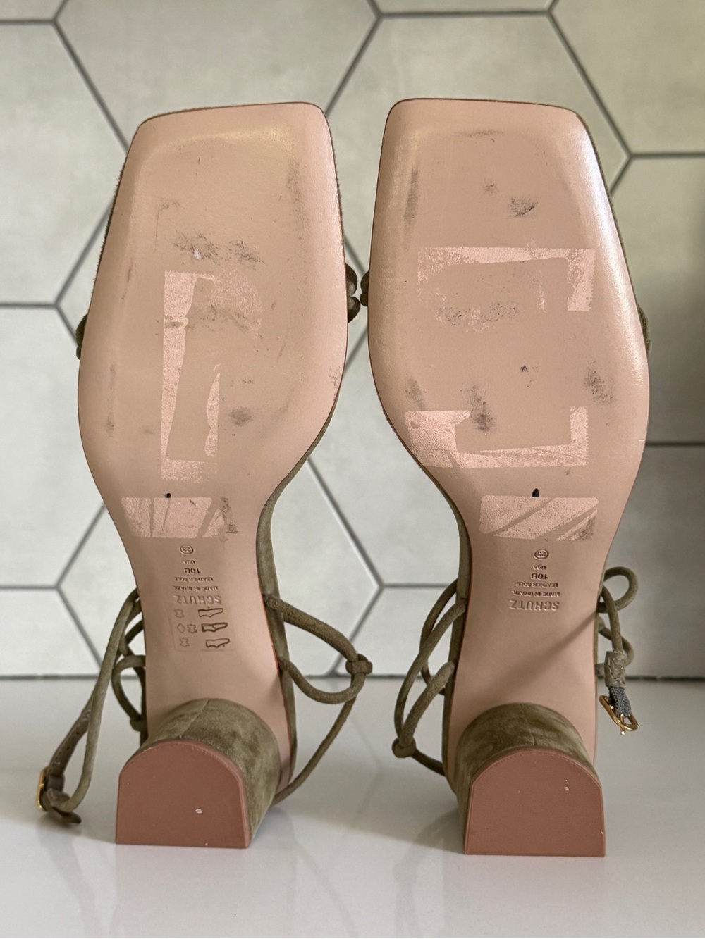 Schutz Suede Green Strappy Heel Sandal - Picture 14 of 15